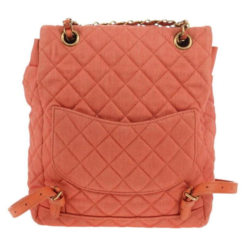 【日本直送】香奈兒 (CHANEL) 絎縫雙肩包，牛仔布，粉紅色，金色雙C標誌，貨號 145070SAM-1