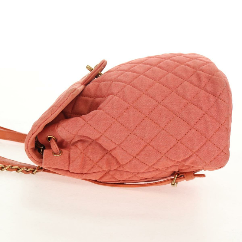 【日本直送】香奈兒 (CHANEL) 絎縫雙肩包，牛仔布，粉紅色，金色雙C標誌，貨號 145070SAM-2