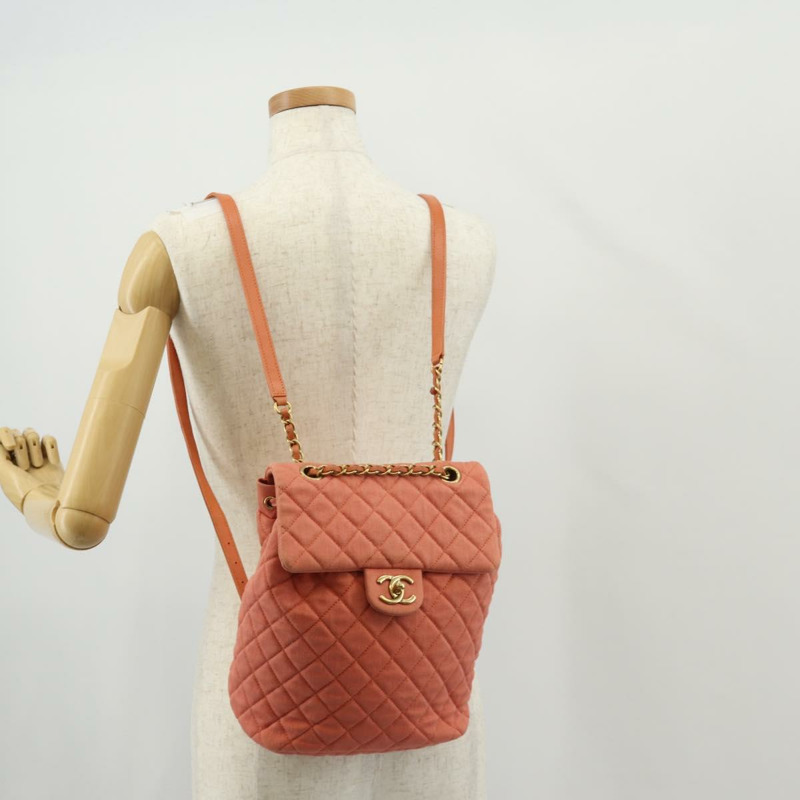 【日本直送】香奈兒 (CHANEL) 絎縫雙肩包，牛仔布，粉紅色，金色雙C標誌，貨號 145070SAM-31