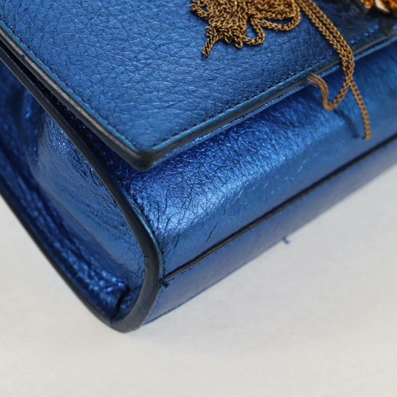 【日本直送】SAINT LAURENT 鏈條 Kate 小號肩背包 皮革 藍色 金色 正品 144825SAV-14