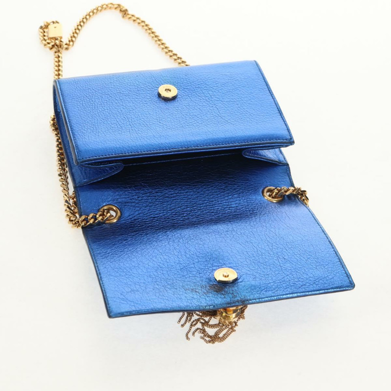 【日本直送】SAINT LAURENT 鏈條 Kate 小號肩背包 皮革 藍色 金色 正品 144825SAV-21