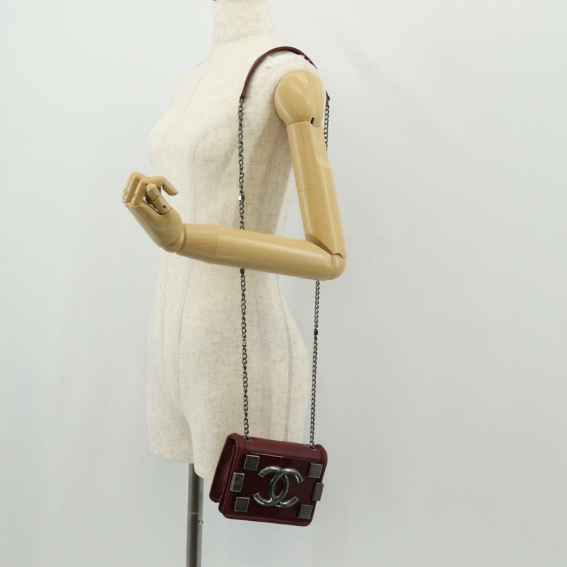 【日本直送】香奈兒 (CHANEL) 菱格紋 Boy Brick 鏈條包，羊皮材質，波爾多紅 CC 標誌，貨號 146080SM-25