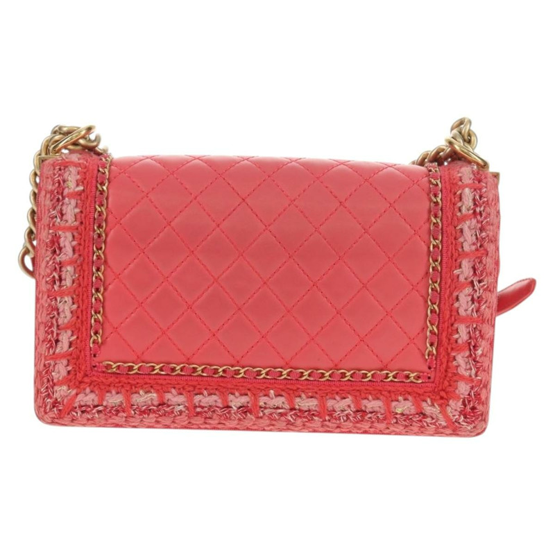 【日本直送】香奈兒 (CHANEL) 鏈條絎縫 Boy Chanel 包，羊皮材質，粉紅色金色雙C標誌，正品編號 144832SAM-1