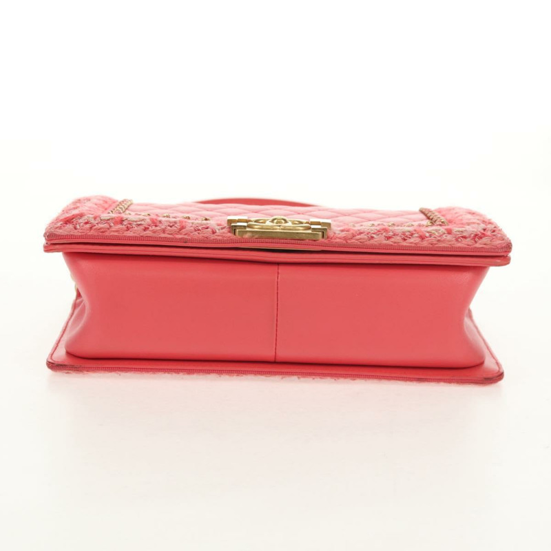 【日本直送】香奈兒 (CHANEL) 鏈條絎縫 Boy Chanel 包，羊皮材質，粉紅色金色雙C標誌，正品編號 144832SAM-4