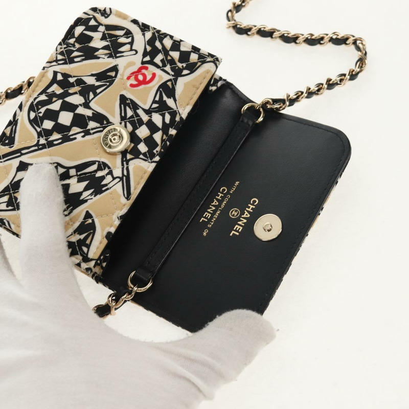 【日本直送】香奈兒 (CHANEL) 絎縫鏈條肩背包 尼龍材質 棕色 金色 CC 標誌 Auth 144002M-8