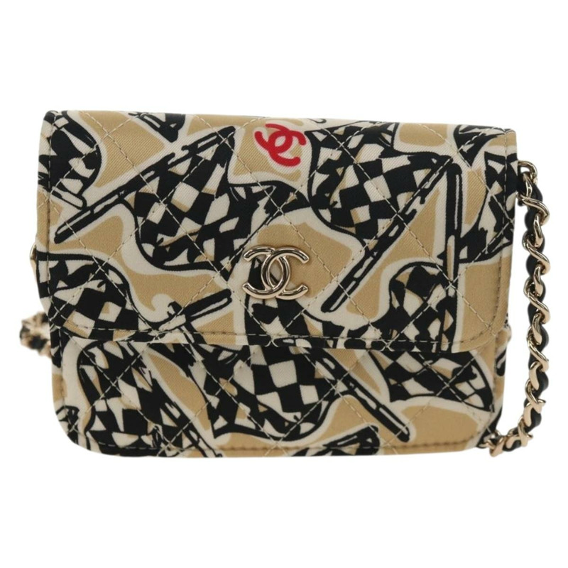 【日本直送】香奈兒 (CHANEL) 絎縫鏈條肩背包 尼龍材質 棕色 金色 CC 標誌 Auth 144002M-12