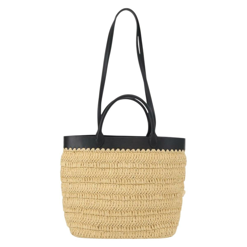 【日本直送】PRADA 草編皮革手提包，兩用，米色/黑色，正品 ka156V-1