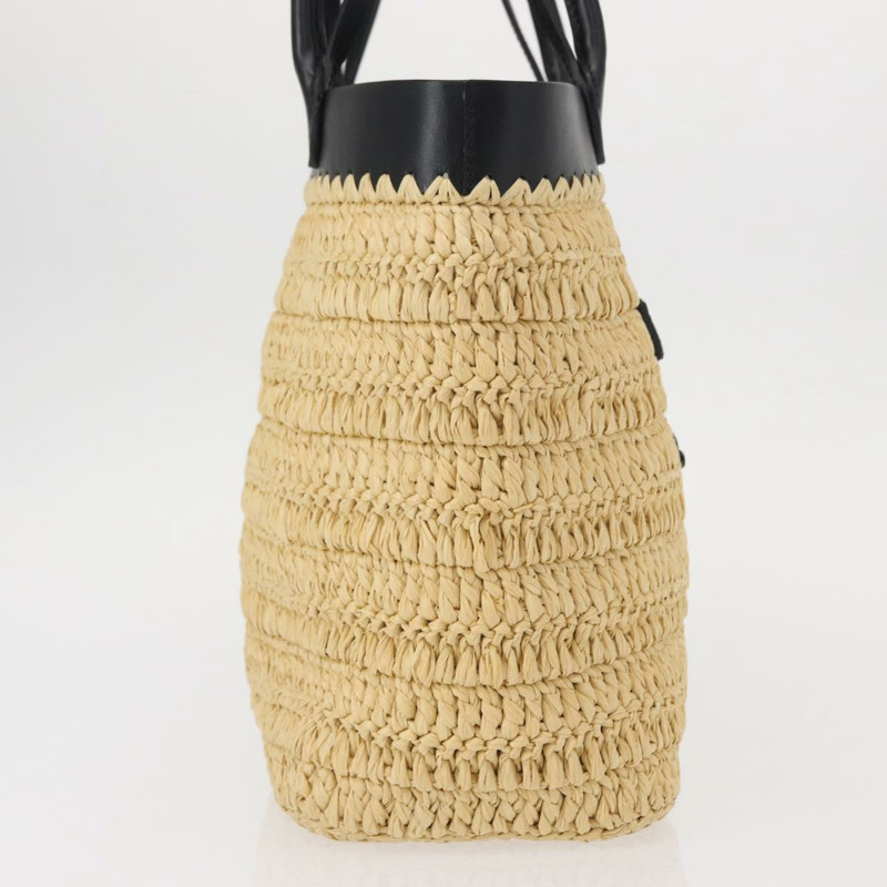 【日本直送】PRADA 草編皮革手提包，兩用，米色/黑色，正品 ka156V-3
