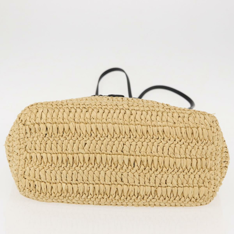 【日本直送】PRADA 草編皮革手提包，兩用，米色/黑色，正品 ka156V-4