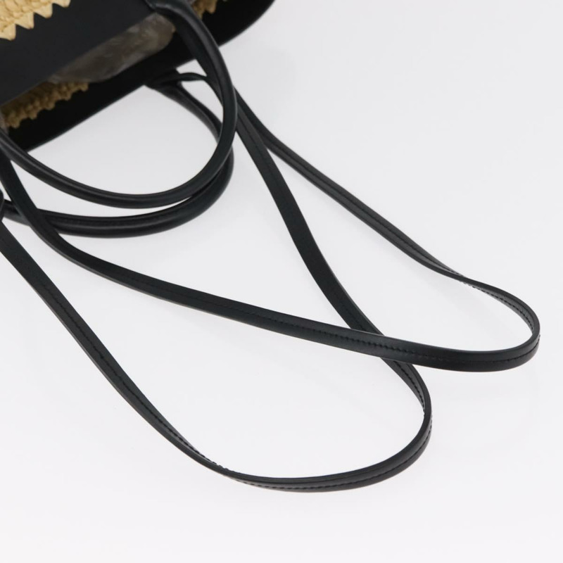 【日本直送】PRADA 草編皮革手提包，兩用，米色/黑色，正品 ka156V-7