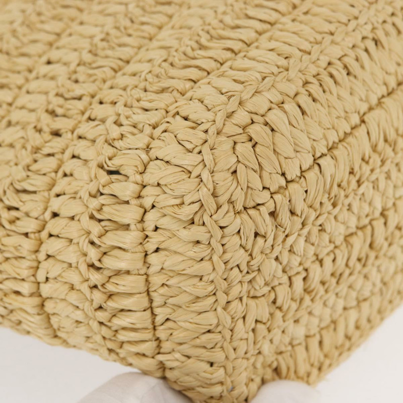 【日本直送】PRADA 草編皮革手提包，兩用，米色/黑色，正品 ka156V-8