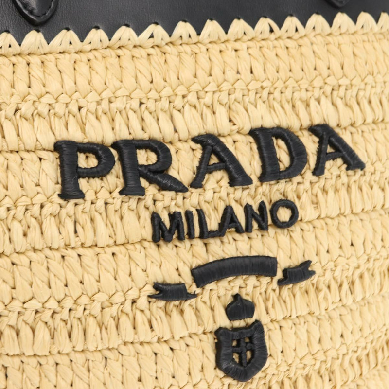 【日本直送】PRADA 草編皮革手提包，兩用，米色/黑色，正品 ka156V-18