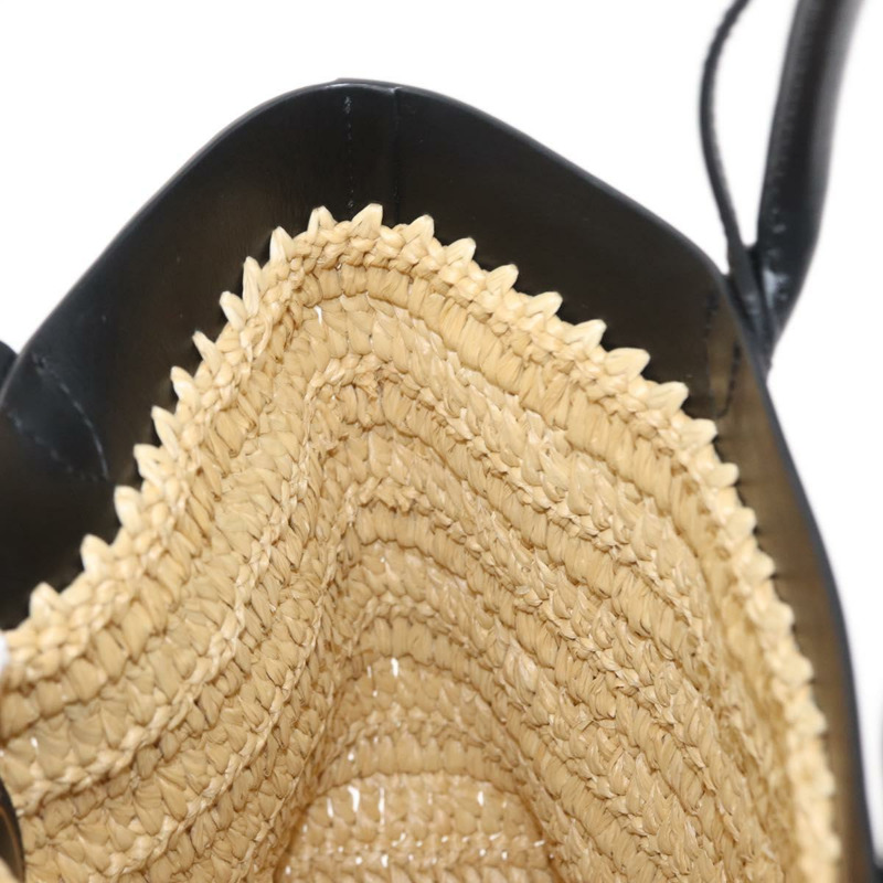 【日本直送】PRADA 草編皮革手提包，兩用，米色/黑色，正品 ka156V-19