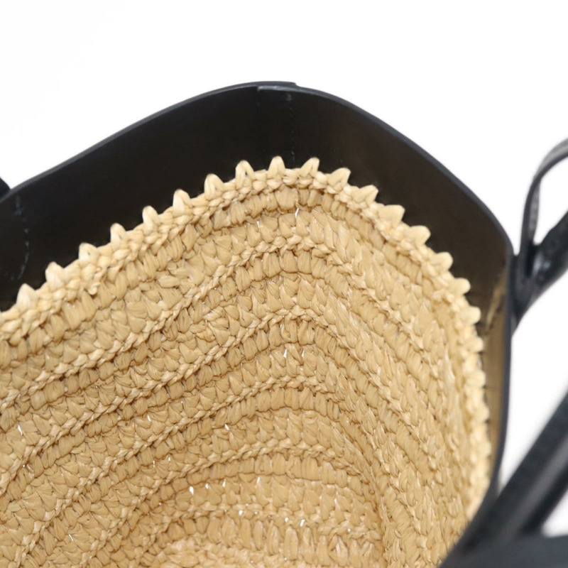 【日本直送】PRADA 草編皮革手提包，兩用，米色/黑色，正品 ka156V-20