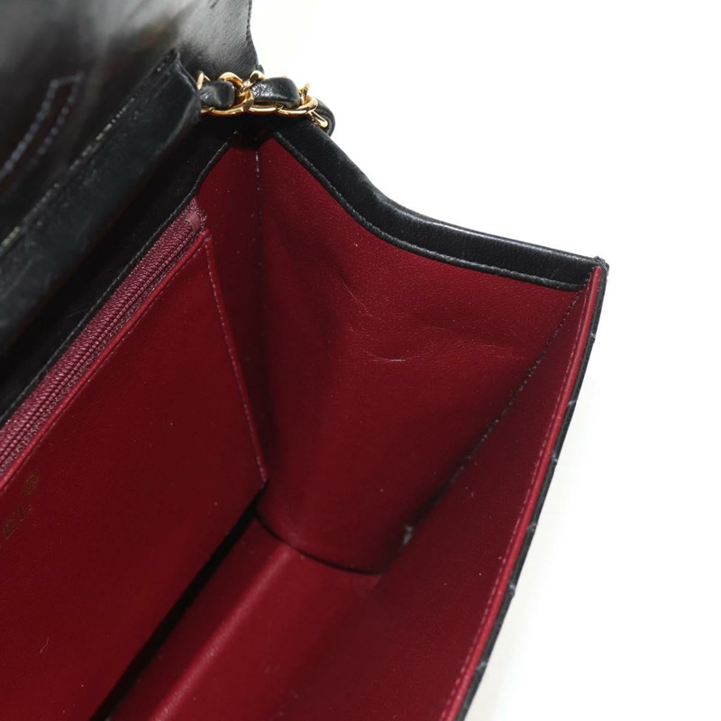 【日本直送】香奈兒 (CHANEL) 鏈條肩背包，羊皮材質，黑色，金色雙C標誌，正品編號 148654SAM-23