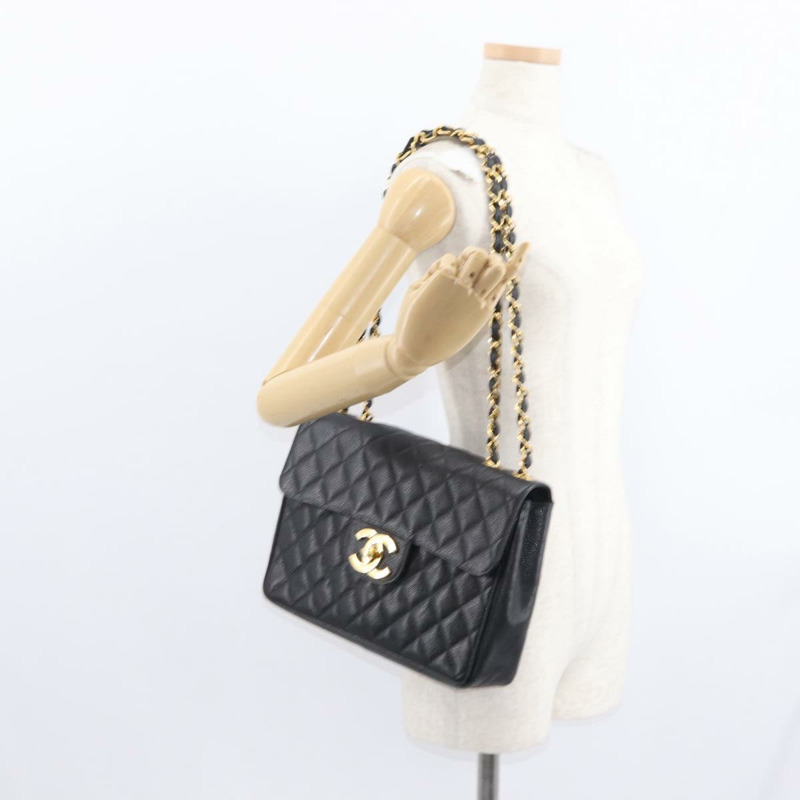 【日本直送】香奈兒 Matelasse 30 鏈條肩背包，魚子醬紋皮革，黑色，金色 CC 標誌，正品 ka350M-26