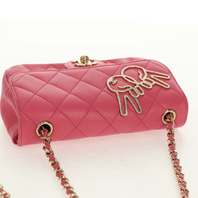 【日本直送】香奈兒 (CHANEL) 絎縫鏈條單肩包 羊皮 粉紅色 金 CC 標誌 正品 ka592SAM-5