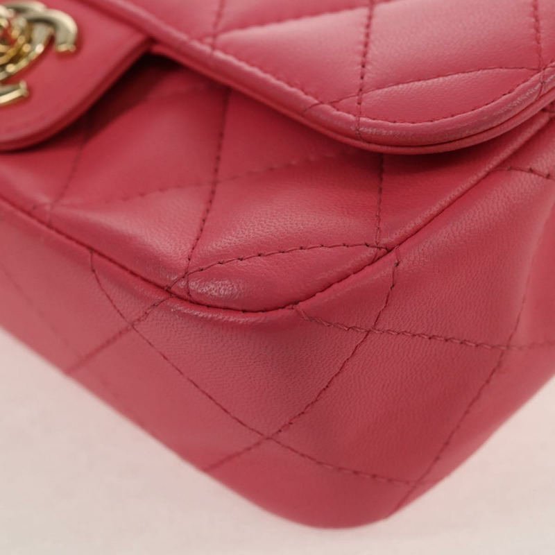 【日本直送】香奈兒 (CHANEL) 絎縫鏈條單肩包 羊皮 粉紅色 金 CC 標誌 正品 ka592SAM-14