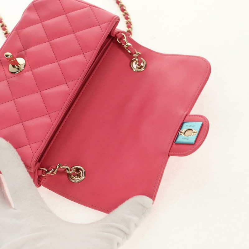 【日本直送】香奈兒 (CHANEL) 絎縫鏈條單肩包 羊皮 粉紅色 金 CC 標誌 正品 ka592SAM-20