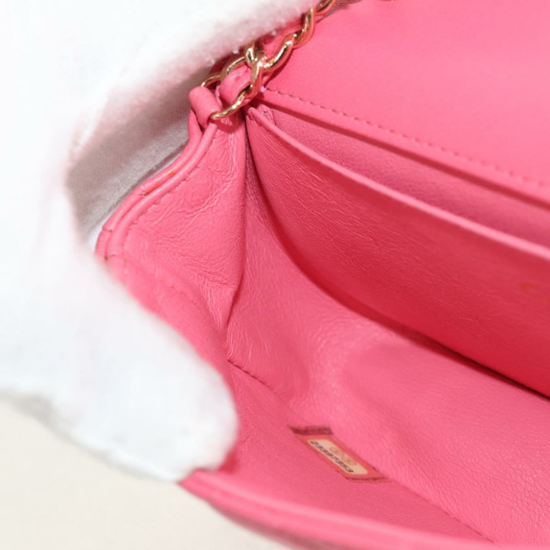 【日本直送】香奈兒 (CHANEL) 絎縫鏈條單肩包 羊皮 粉紅色 金 CC 標誌 正品 ka592SAM-25