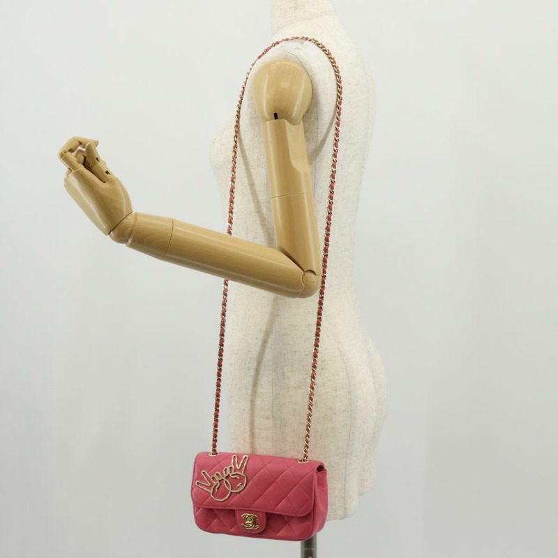 【日本直送】香奈兒 (CHANEL) 絎縫鏈條單肩包 羊皮 粉紅色 金 CC 標誌 正品 ka592SAM-27