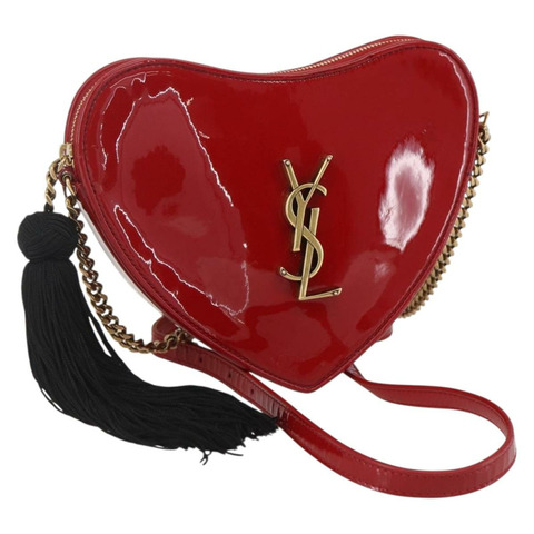 SAINT LAURENT Court 琺瑯紅金肩包 Auth 159321SAV