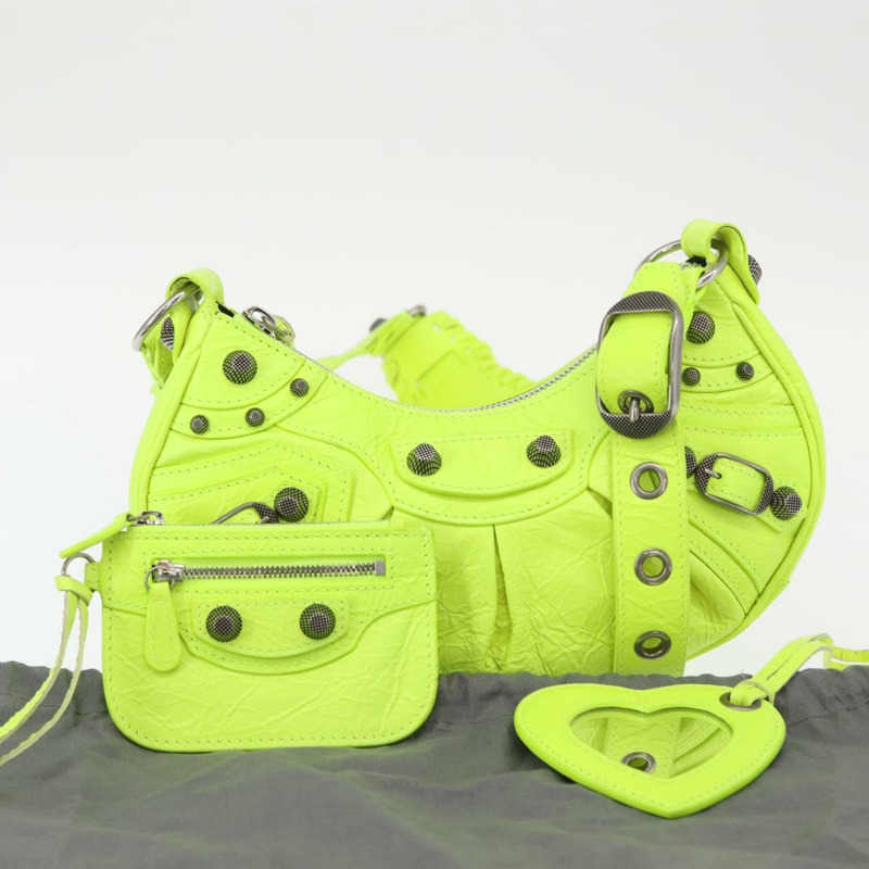 【日本直送】BALENCIAGA LucaGol XS 手提包，皮革，螢光黃，貨號 671309，正品 am10278SAM-11