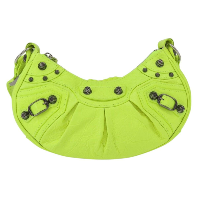 【日本直送】BALENCIAGA LucaGol XS 手提包，皮革，螢光黃，貨號 671309，正品 am10278SAM-12