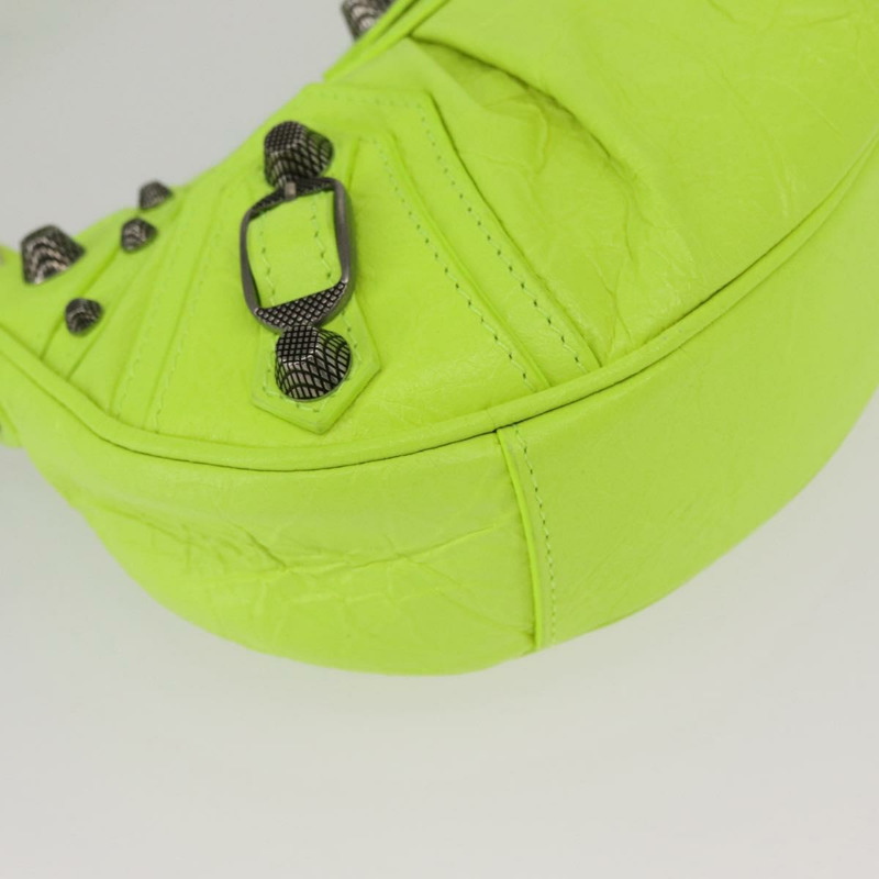 【日本直送】BALENCIAGA LucaGol XS 手提包，皮革，螢光黃，貨號 671309，正品 am10278SAM-14