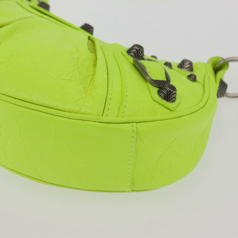 【日本直送】BALENCIAGA LucaGol XS 手提包，皮革，螢光黃，貨號 671309，正品 am10278SAM-15