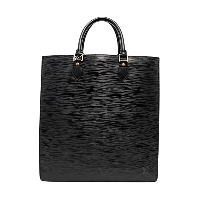 LOUIS VUITTON SAC PLAT 大號黑色EPI牛皮 水波纹琴譜包手提包金色五金-0