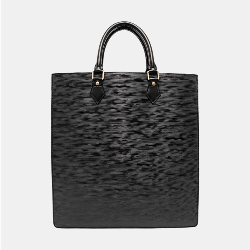 LOUIS VUITTON SAC PLAT 大號黑色EPI牛皮 水波纹琴譜包手提包金色五金-3