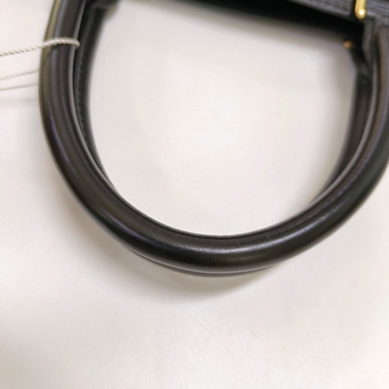 LOUIS VUITTON SAC PLAT 大號黑色EPI牛皮 水波纹琴譜包手提包金色五金-7