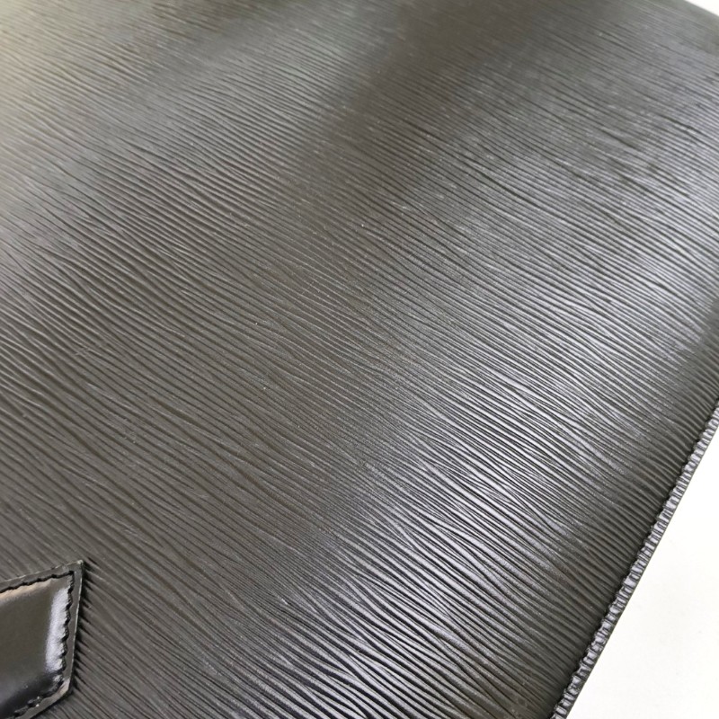 LOUIS VUITTON SAC PLAT 大號黑色EPI牛皮 水波纹琴譜包手提包金色五金-8
