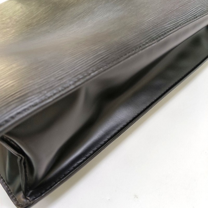 LOUIS VUITTON SAC PLAT 大號黑色EPI牛皮 水波纹琴譜包手提包金色五金-10