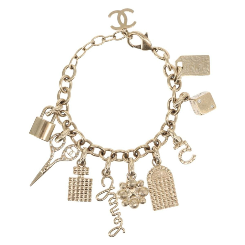 【日本直送】香奈兒 COCO 標誌手鐲，金色金屬材質，CC 標誌，正品編號 BA9218SAM-7