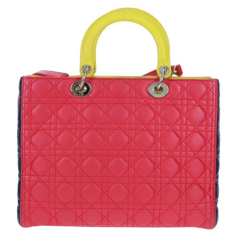 【日本直送】Christian Dior Lady Dior Canage 手提包，真皮材質，兩用，粉紅色/銀色，正品，貨號 161705SAM-1