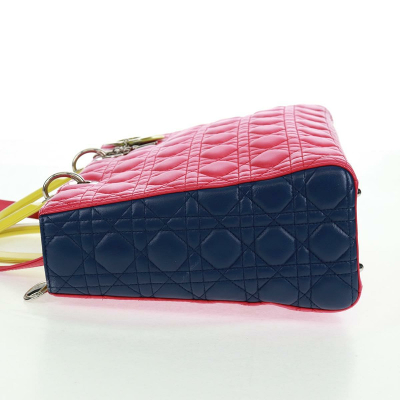 【日本直送】Christian Dior Lady Dior Canage 手提包，真皮材質，兩用，粉紅色/銀色，正品，貨號 161705SAM-2
