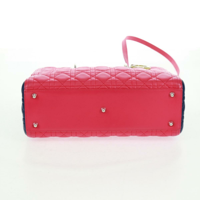 【日本直送】Christian Dior Lady Dior Canage 手提包，真皮材質，兩用，粉紅色/銀色，正品，貨號 161705SAM-4