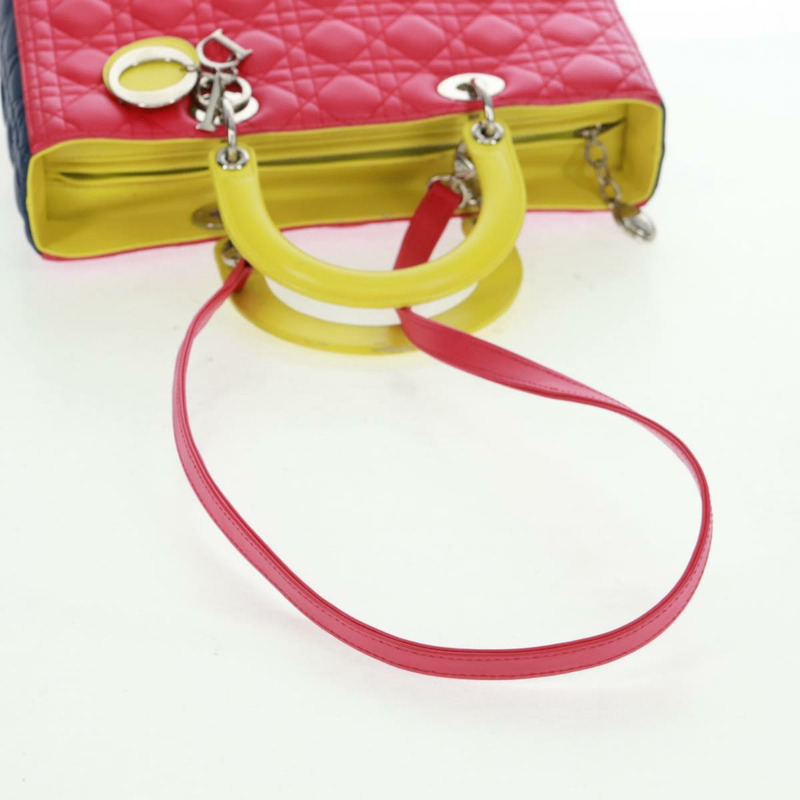 【日本直送】Christian Dior Lady Dior Canage 手提包，真皮材質，兩用，粉紅色/銀色，正品，貨號 161705SAM-8