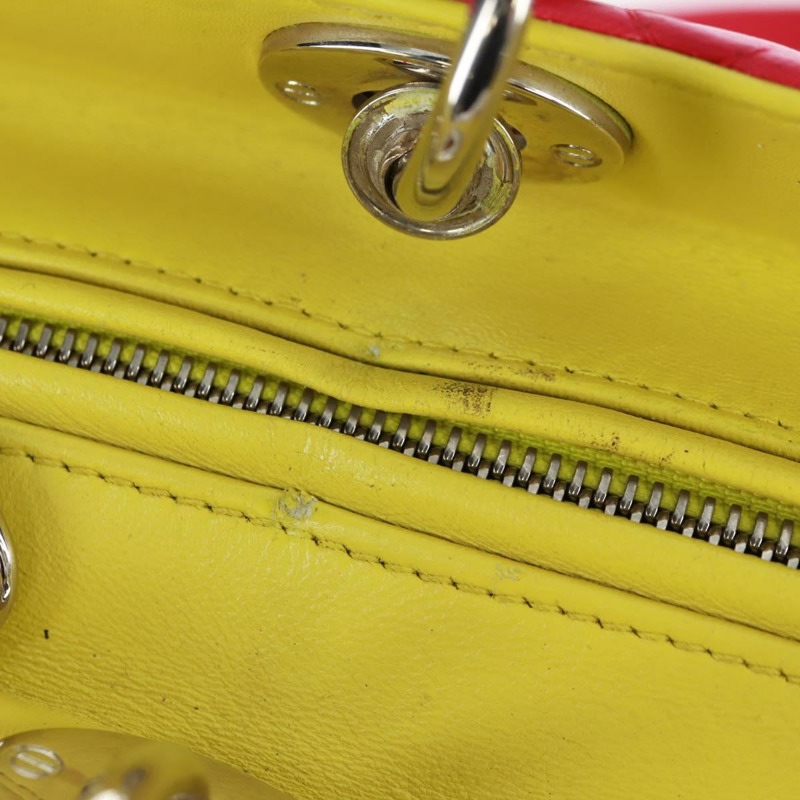 【日本直送】Christian Dior Lady Dior Canage 手提包，真皮材質，兩用，粉紅色/銀色，正品，貨號 161705SAM-9