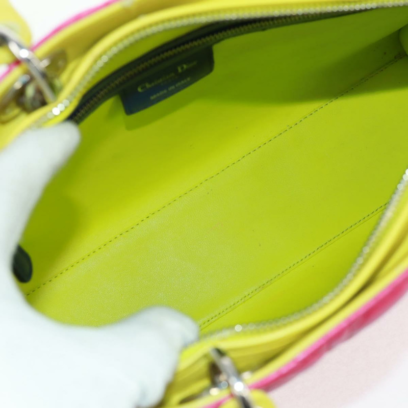 【日本直送】Christian Dior Lady Dior Canage 手提包，真皮材質，兩用，粉紅色/銀色，正品，貨號 161705SAM-10