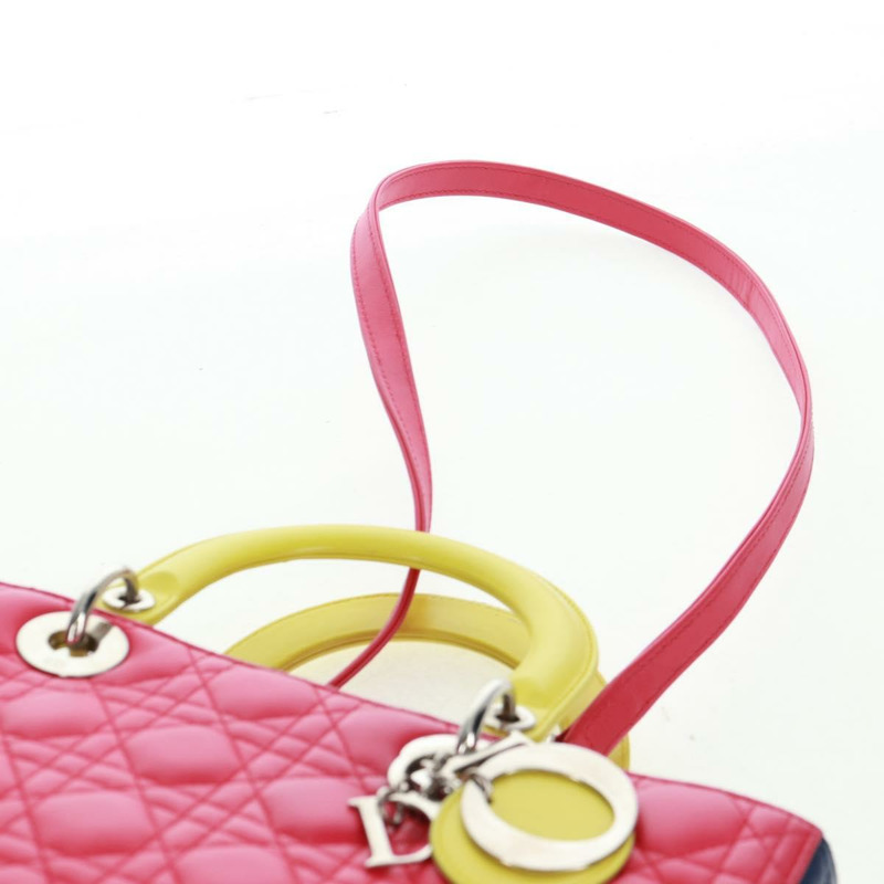 【日本直送】Christian Dior Lady Dior Canage 手提包，真皮材質，兩用，粉紅色/銀色，正品，貨號 161705SAM-14