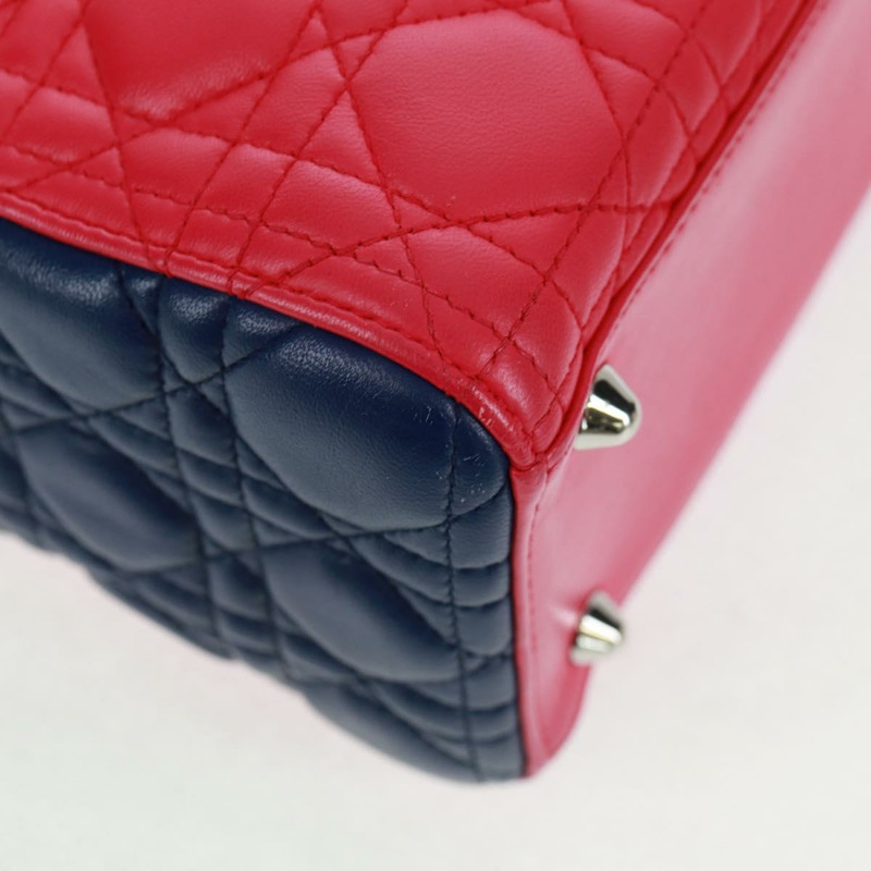 【日本直送】Christian Dior Lady Dior Canage 手提包，真皮材質，兩用，粉紅色/銀色，正品，貨號 161705SAM-15