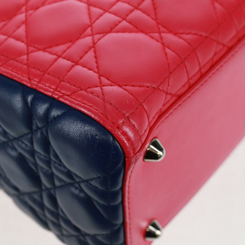 【日本直送】Christian Dior Lady Dior Canage 手提包，真皮材質，兩用，粉紅色/銀色，正品，貨號 161705SAM-17