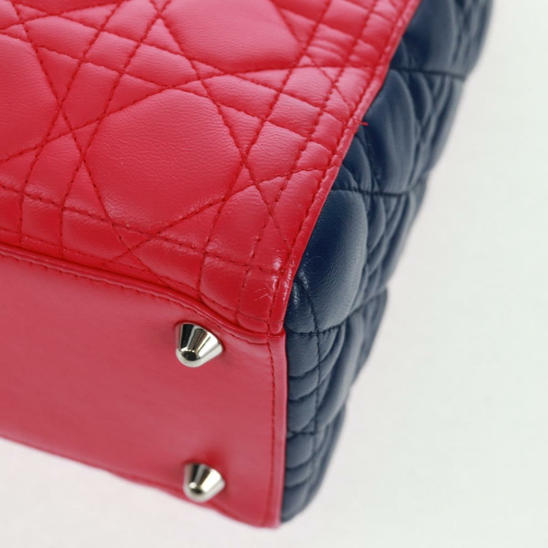 【日本直送】Christian Dior Lady Dior Canage 手提包，真皮材質，兩用，粉紅色/銀色，正品，貨號 161705SAM-18