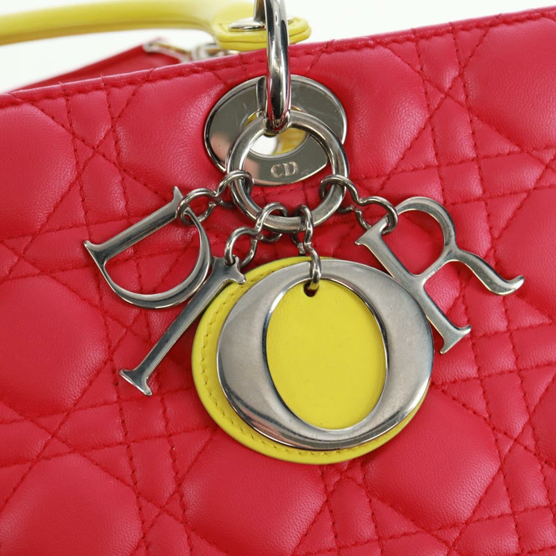 【日本直送】Christian Dior Lady Dior Canage 手提包，真皮材質，兩用，粉紅色/銀色，正品，貨號 161705SAM-19