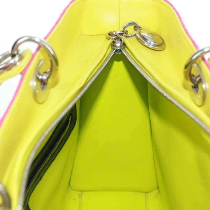 【日本直送】Christian Dior Lady Dior Canage 手提包，真皮材質，兩用，粉紅色/銀色，正品，貨號 161705SAM-22