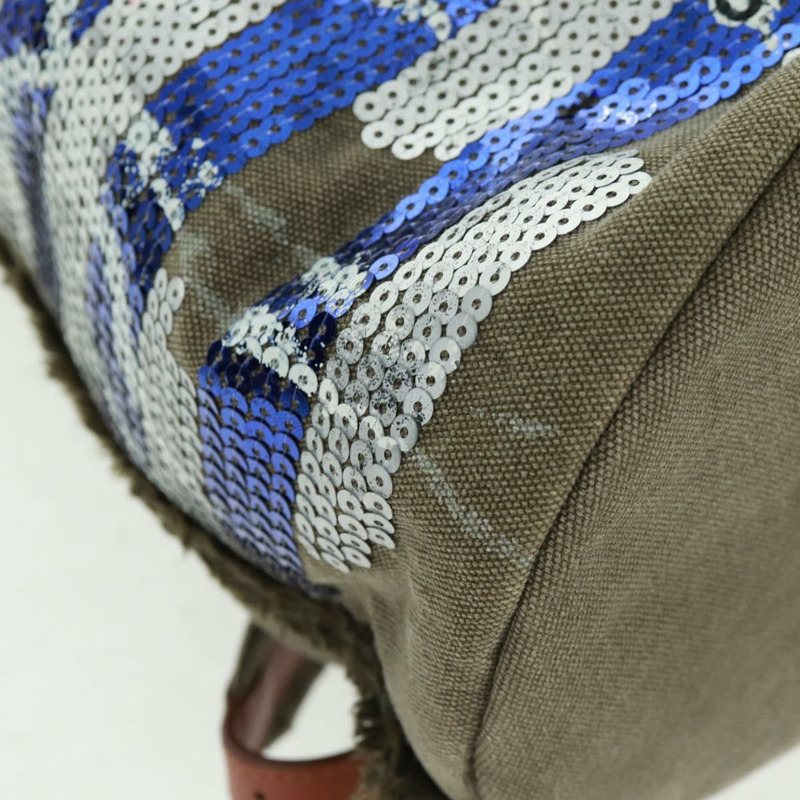 【日本直送】香奈兒 Cruise Line 雙肩包 帆布亮片 卡其色 銀色 CC 標誌 BA9220SAM-14