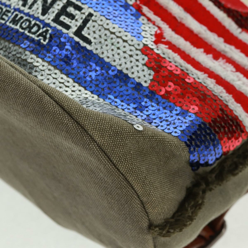 【日本直送】香奈兒 Cruise Line 雙肩包 帆布亮片 卡其色 銀色 CC 標誌 BA9220SAM-15